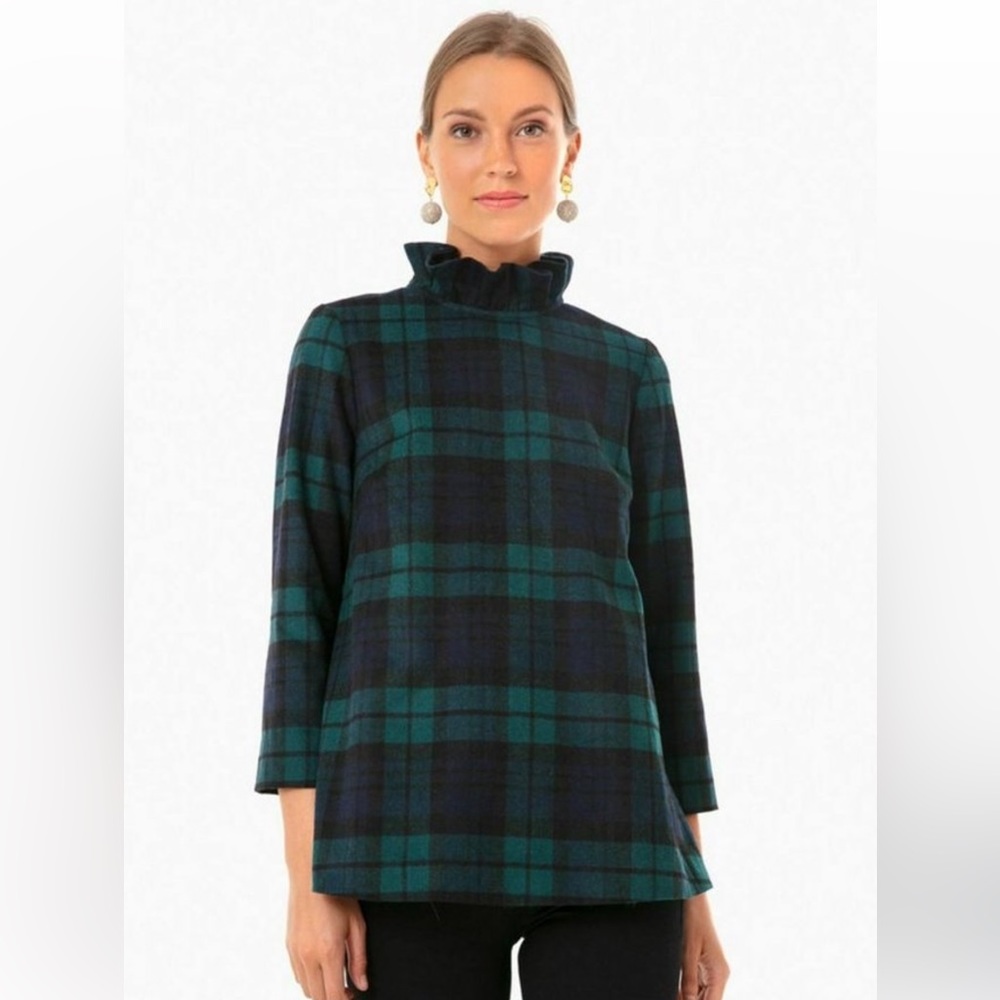 Tuckernuck Women's Blackwatch Plaid Faye Blouse Top Ruffle Collar Career Wool S